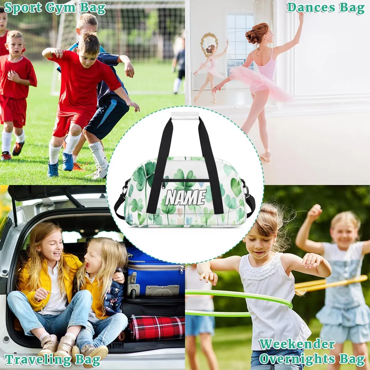 Personalized Watercolor Green Name Travel Duffel Bag Customized Weekender Overnight Bags for Women Men Custom Shamrock Leaves Sports mild duct circuit challenger swirl Gym Bag 