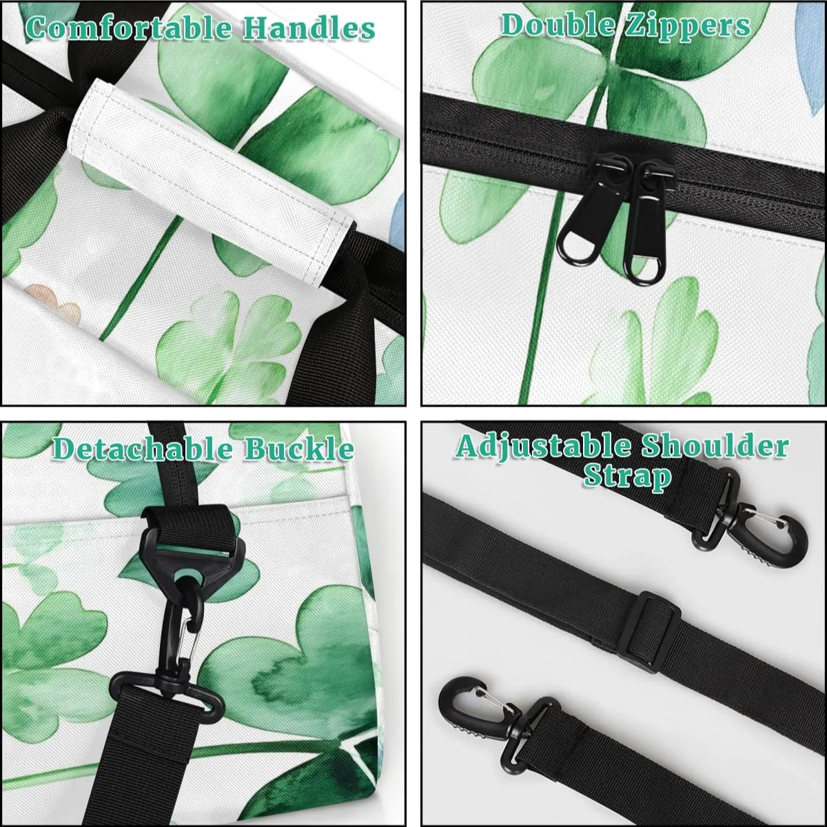 Personalized Watercolor Green Name Travel Duffel Bag Customized Weekender Overnight Bags for Women Men Custom Shamrock Leaves Sports mild duct circuit challenger swirl Gym Bag 