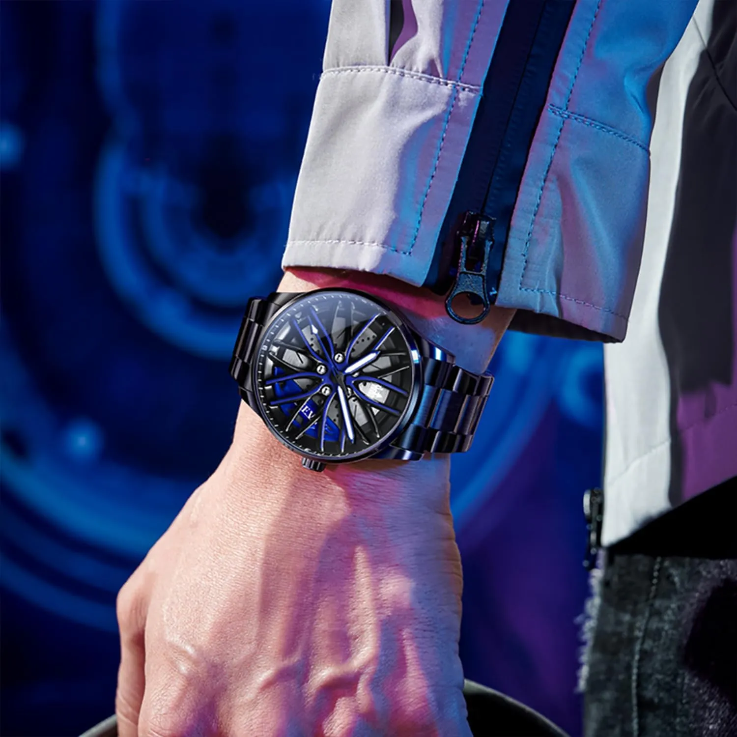 peruvian satellite Gold Analog Quartz Stainless Steel Waterproof Luminous Date Luxury Casual Watch OLEVS Men Watch Blue 