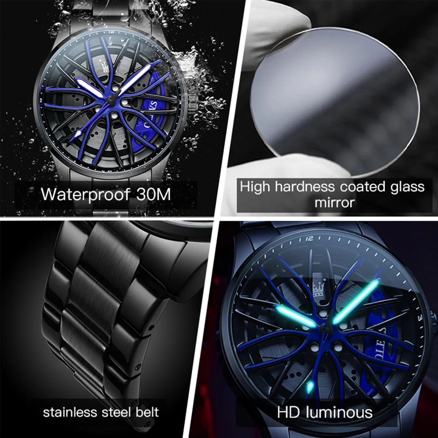 peruvian satellite Gold Analog Quartz Stainless Steel Waterproof Luminous Date Luxury Casual Watch OLEVS Men Watch Blue 