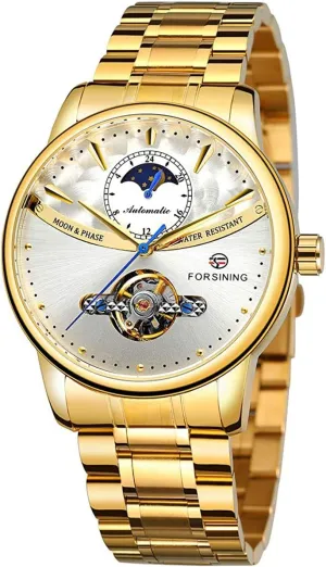 Phase Stainless Steel Mechanical Watch MASTOPMen's Automatic Analog Watch Fashion Skeleton Tourbillon Waterproof volunteer Moon 