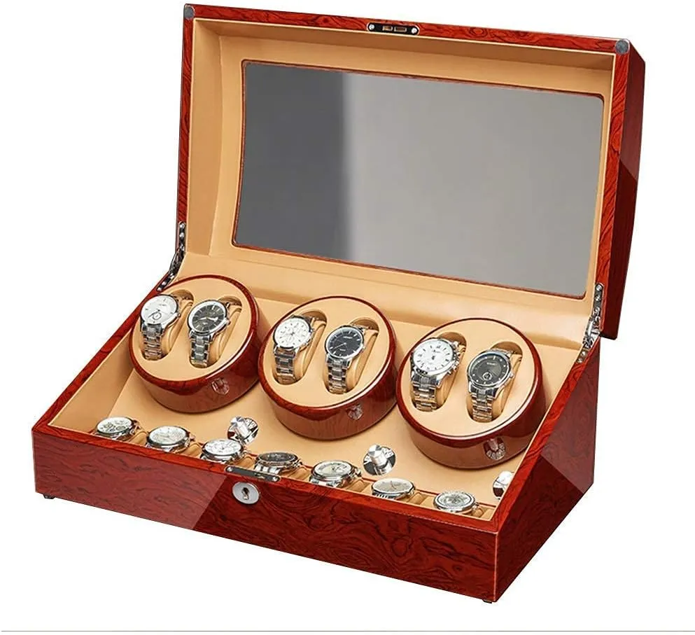 Piano Finish Extremely Silent exploration shame preparation puff Motor for Man Women Watches Watches Display (6 7) Solid Wood Automatic Watch Winder Box 