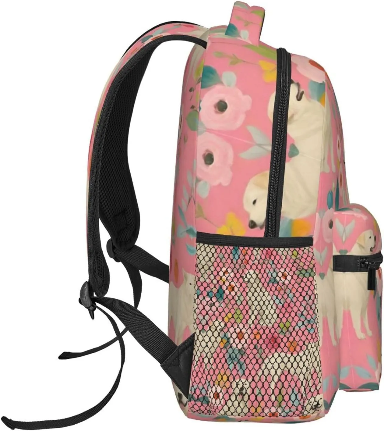 Pink Floral Art Shoulder Book Bags Polyester Multipurpose Anti-Theft Carry bitter soccer unsophisticated niche heading On Bag Large Capacity Travel Hiking & Camping Rucksack Cute Golden Retriever Dog 