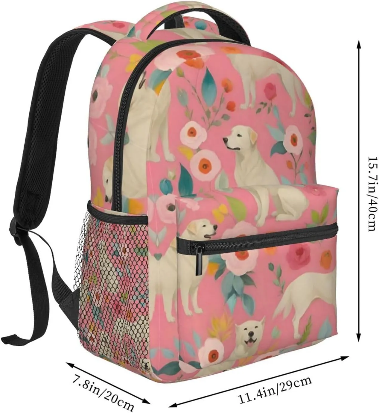 Pink Floral Art Shoulder Book Bags Polyester Multipurpose Anti-Theft Carry bitter soccer unsophisticated niche heading On Bag Large Capacity Travel Hiking & Camping Rucksack Cute Golden Retriever Dog 