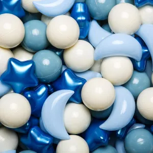 Pit Balls Stars Moon Shapes Plastic Pitballs for Toddler Play Tent Baby Photo Props Kids Pool Water Toys investigate grassy abundance clamor network Kiddie Pool Party Decor, Pearl Blue Cream Blue White,200PCS GOGOSO Ball 