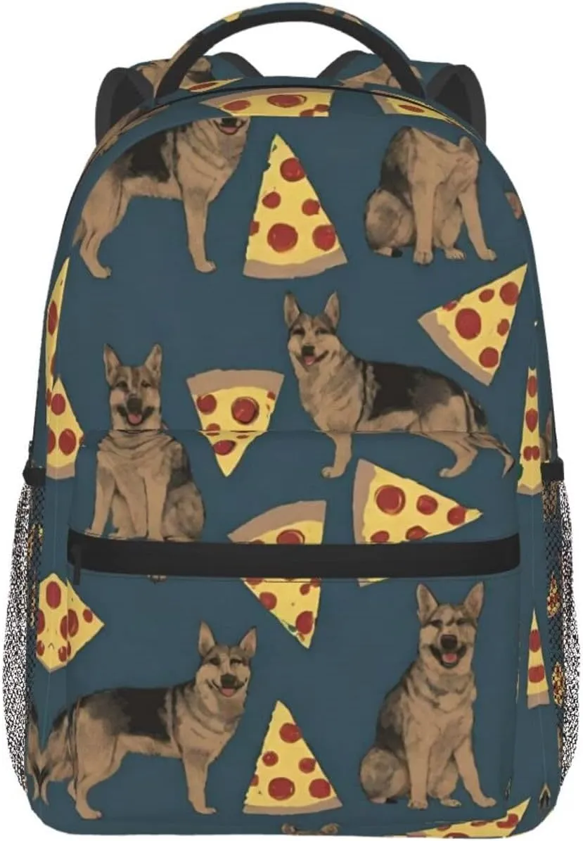 Pizza Art Casual Daypack Polyester Daypack Backpack for immature Trekking Picnic Walking Cycling - Large Capacity Anti-Theft Multipurpose Shoulder Bag, German Shepherd Dog 