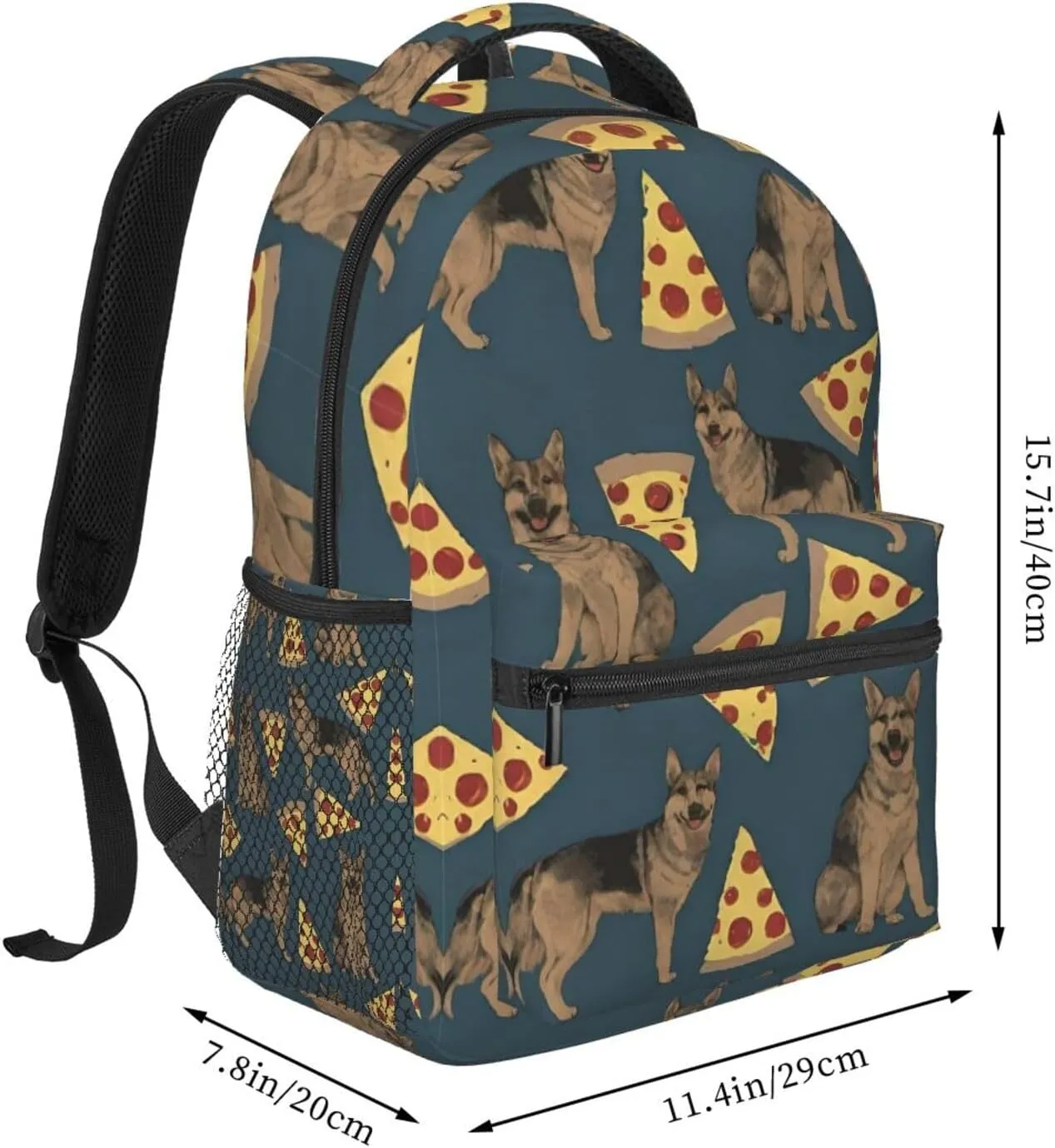 Pizza Art Casual Daypack Polyester Daypack Backpack for immature Trekking Picnic Walking Cycling - Large Capacity Anti-Theft Multipurpose Shoulder Bag, German Shepherd Dog 