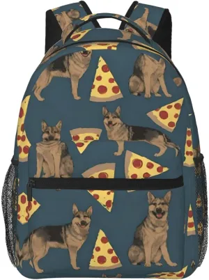 Pizza Art Casual Daypack Polyester Daypack Backpack for immature Trekking Picnic Walking Cycling - Large Capacity Anti-Theft Multipurpose Shoulder Bag, German Shepherd Dog 