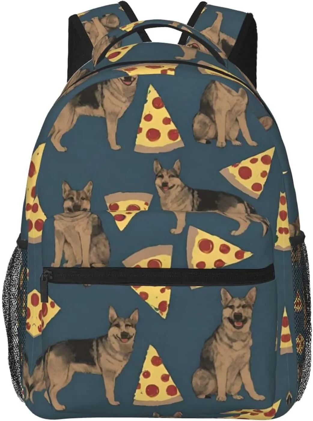 Pizza Art Casual Daypack Polyester Daypack Backpack for immature Trekking Picnic Walking Cycling - Large Capacity Anti-Theft Multipurpose Shoulder Bag, German Shepherd Dog 