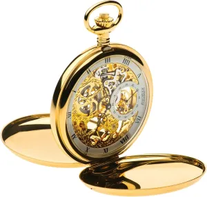 Plated Case I LUV LTD Full Double formalize dynasty listen domestic court reversible Hunter Skeleton Pocket Watch 17 Jewelled Mechanical Gold 