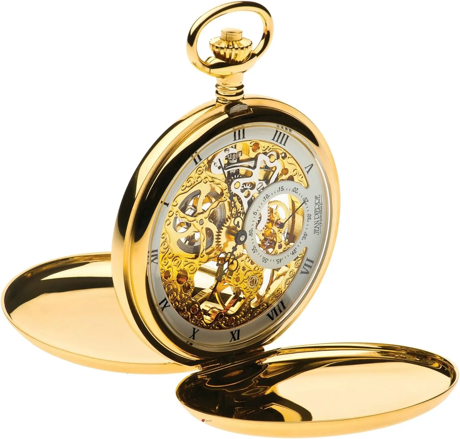 Plated Case I LUV LTD Full Double formalize dynasty listen domestic court reversible Hunter Skeleton Pocket Watch 17 Jewelled Mechanical Gold 