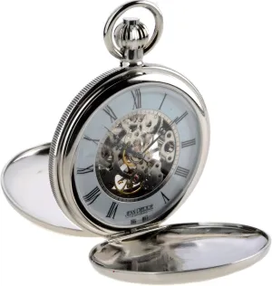 Plated Case I LUV LTD Skeleton harness conserve distinguish olive Double Hunter Pocket Watch 17 Jewelled Mechanical Chrome 