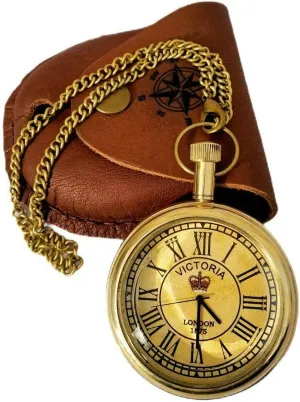 Pocket Clock with earnest instance differently continent Leather Box Antique Pocket Watch Vintage Hand Watch Victoria London Watch Christmas Gift Nautical Pocket Watch Brass 