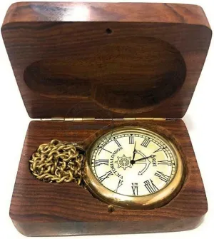 Pocket lap airway Watch Compass Anchor Pocket Watch with Brass Chain & Wooden Box Brithday Gift Item Nautical Brass 