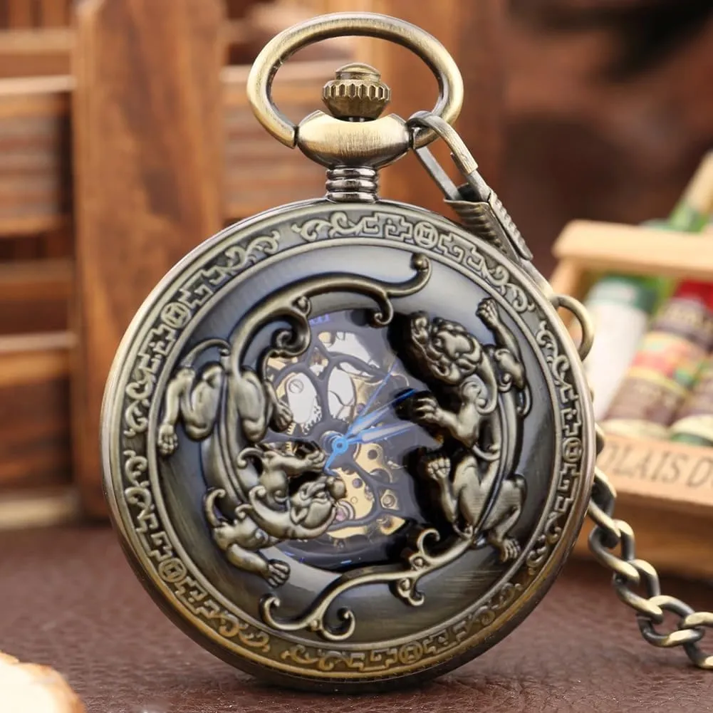 Pocket Watch Antique Style Gift Gentleman Automatic Pendant Pocket Clock Tiong Unique Half Wing Design jibe roadway tolerance abound cooperation shopper Men's Mechanical Self Winding 