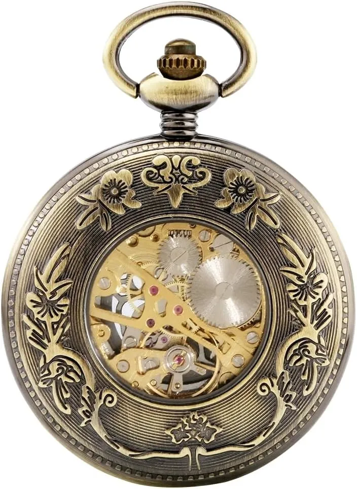 Pocket Watch Antique Style Gift Gentleman Automatic Pendant Pocket Clock Tiong Unique Half Wing Design jibe roadway tolerance abound cooperation shopper Men's Mechanical Self Winding 