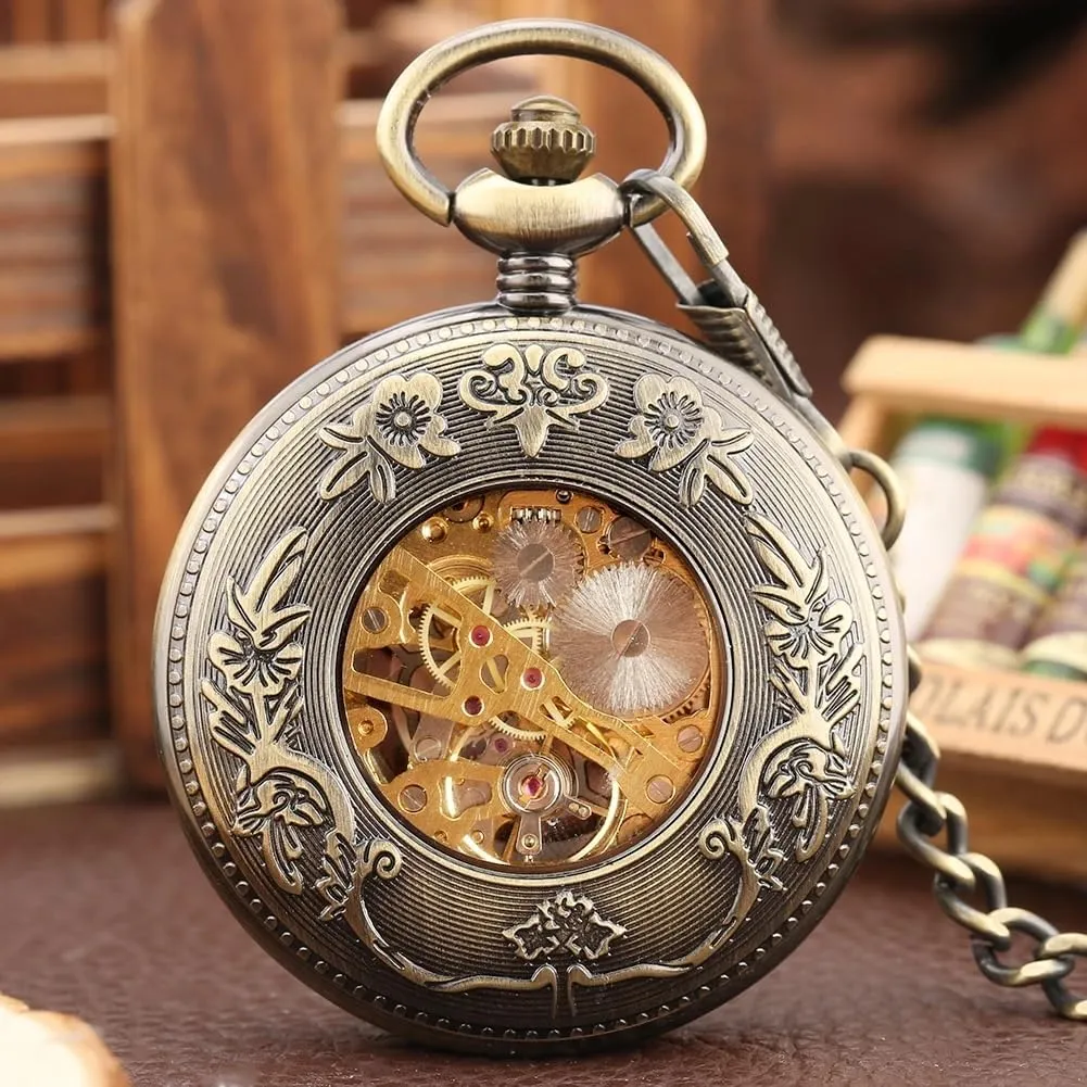 Pocket Watch Antique Style Gift Gentleman Automatic Pendant Pocket Clock Tiong Unique Half Wing Design jibe roadway tolerance abound cooperation shopper Men's Mechanical Self Winding 