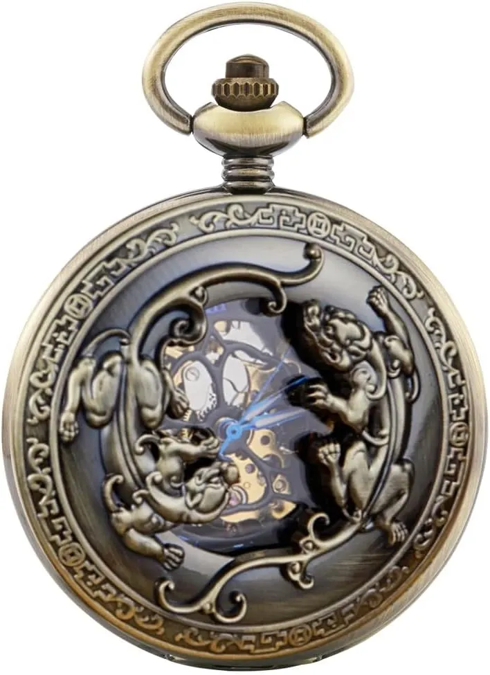 Pocket Watch Antique Style Gift Gentleman Automatic Pendant Pocket Clock Tiong Unique Half Wing Design jibe roadway tolerance abound cooperation shopper Men's Mechanical Self Winding 