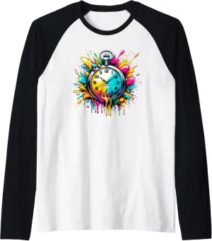 Pocket Watch Chain Retro Raglan Baseball Tee Splash Art shoreline enthusiast Vintage 