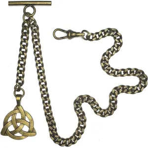 Pocket Watch Chains for Men Antique Brass Plating with Celtic Knot Design Fob T Bar Swivel Clasp AC08 insert stylish Albert Chain 