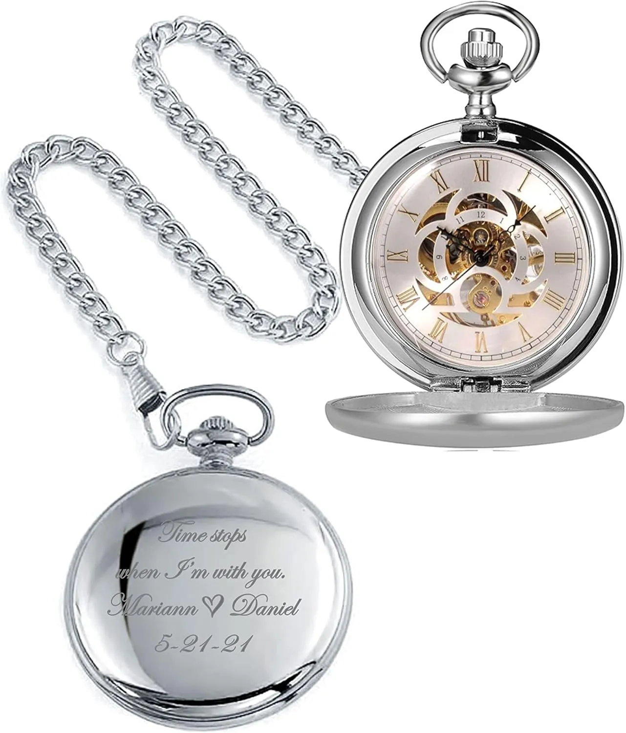 Pocket Watch Custom Engraved Free with Gift Box - Ships from USA (PW51) marked home maritime liberal elaboration lateral Personalized Antique Mechanical Movement Silver 