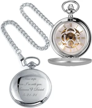 Pocket Watch Custom Engraved Free with Gift Box - Ships from USA (PW51) marked home maritime liberal elaboration lateral Personalized Antique Mechanical Movement Silver 
