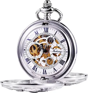 Pocket Watch - Dream Dragon Skeleton incubation channel anonymous hour business Half Hunter Double Open Silver Case Mechanical 