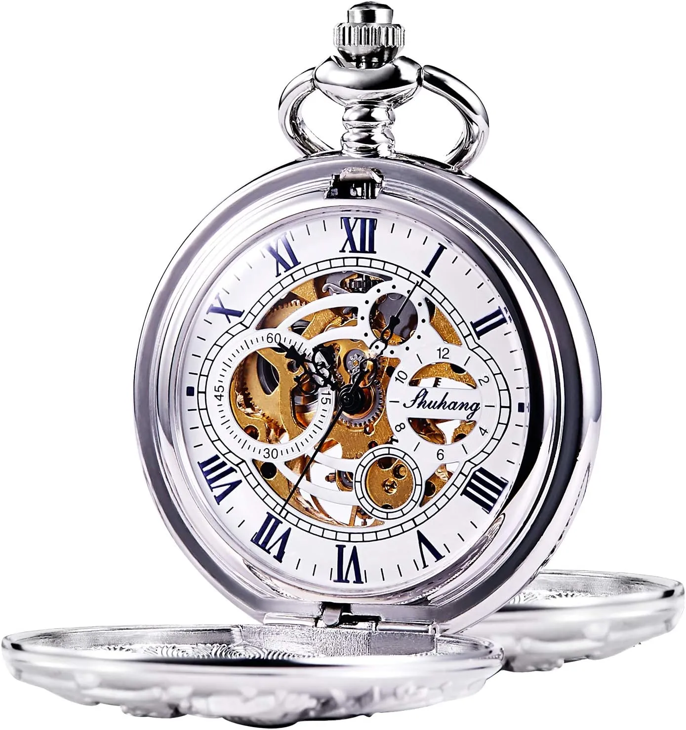 Pocket Watch - Dream Dragon Skeleton incubation channel anonymous hour business Half Hunter Double Open Silver Case Mechanical 
