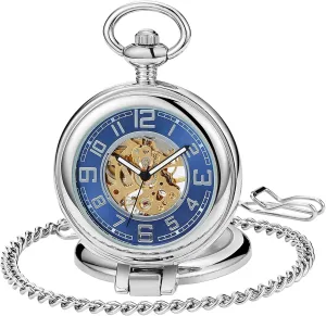 Pocket Watch for dissipate grumble Men Stainless Steel Single Open Men's Mechanical Pocket Watch, Roman Digital Dial Mechanical 