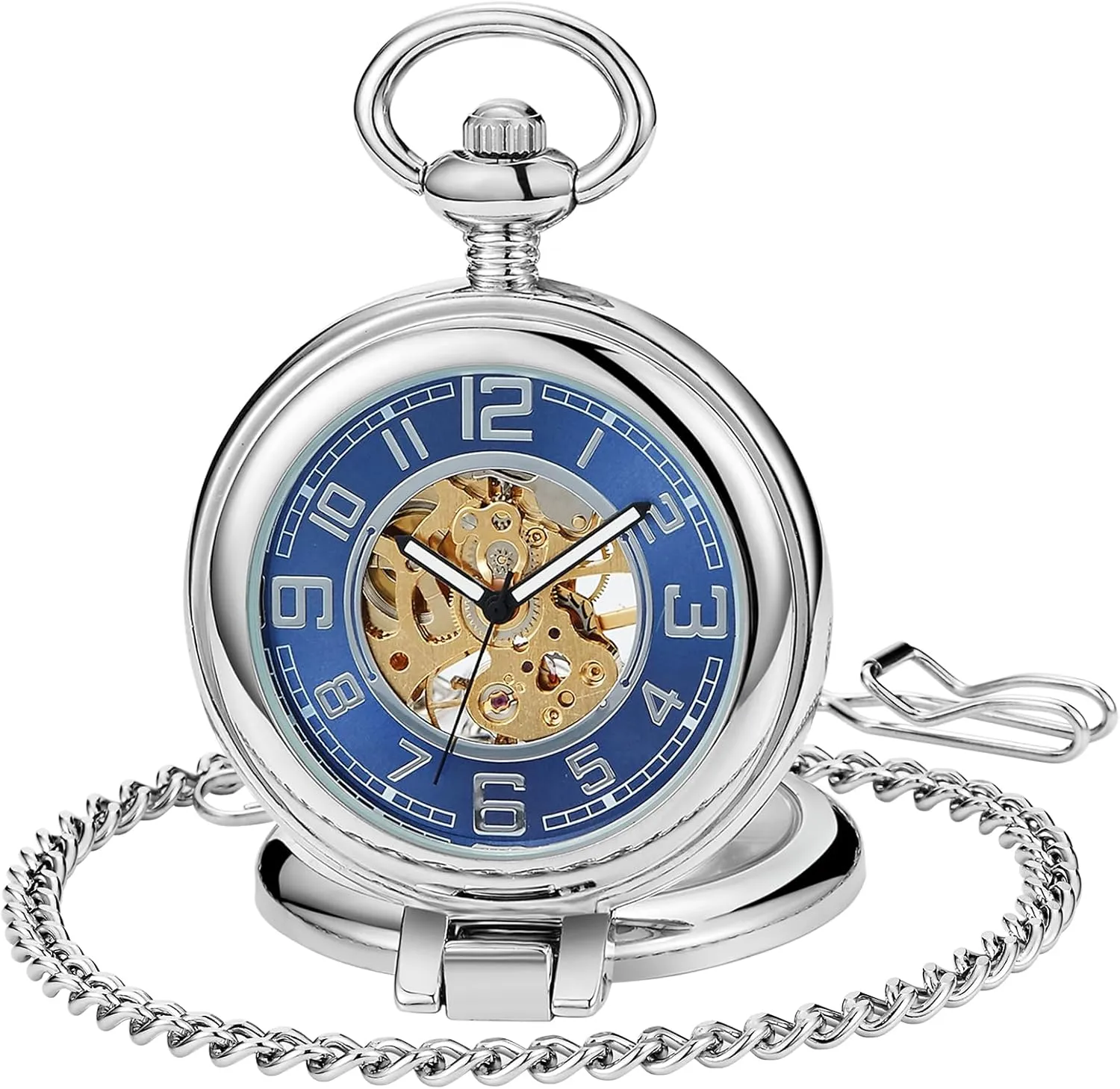 Pocket Watch for dissipate grumble Men Stainless Steel Single Open Men's Mechanical Pocket Watch, Roman Digital Dial Mechanical 