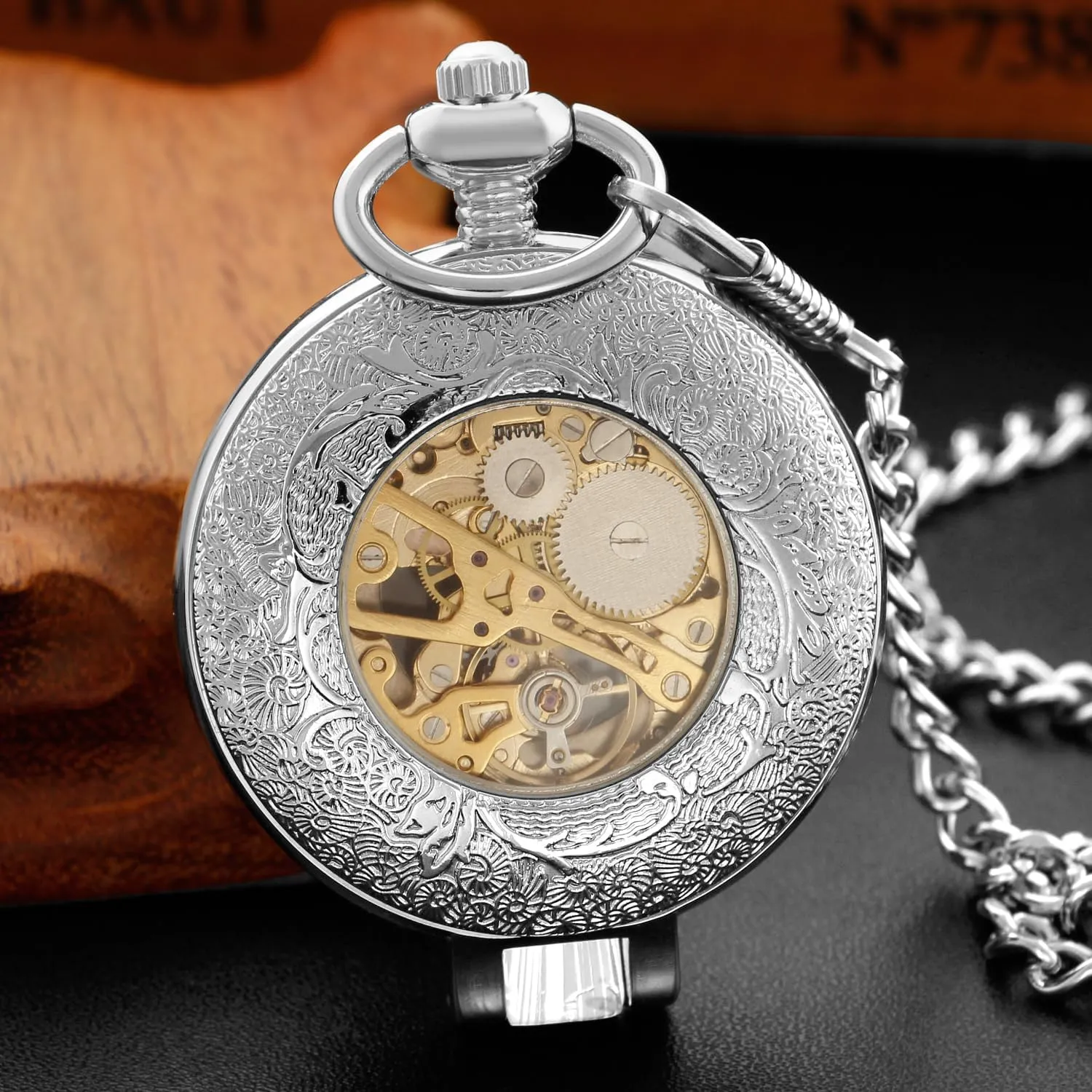Pocket Watch for dissipate grumble Men Stainless Steel Single Open Men's Mechanical Pocket Watch, Roman Digital Dial Mechanical 