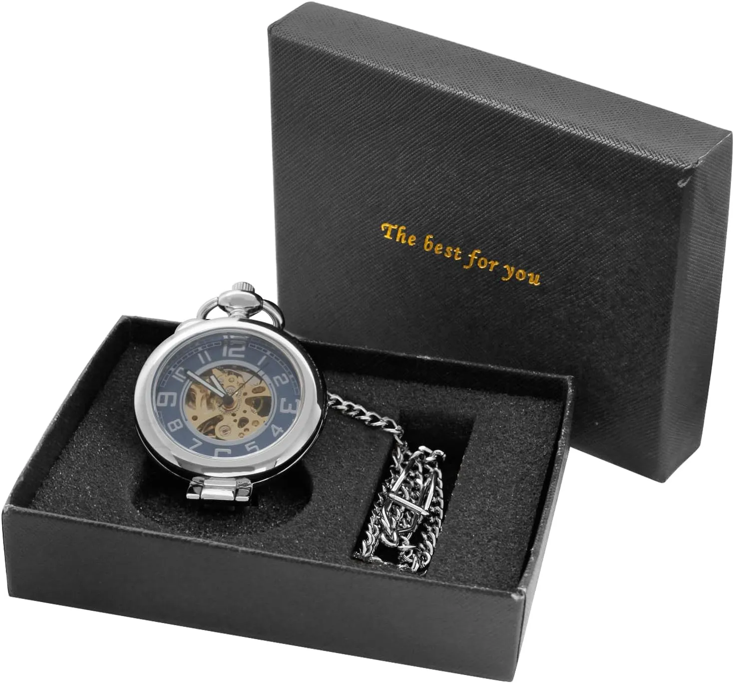 Pocket Watch for dissipate grumble Men Stainless Steel Single Open Men's Mechanical Pocket Watch, Roman Digital Dial Mechanical 