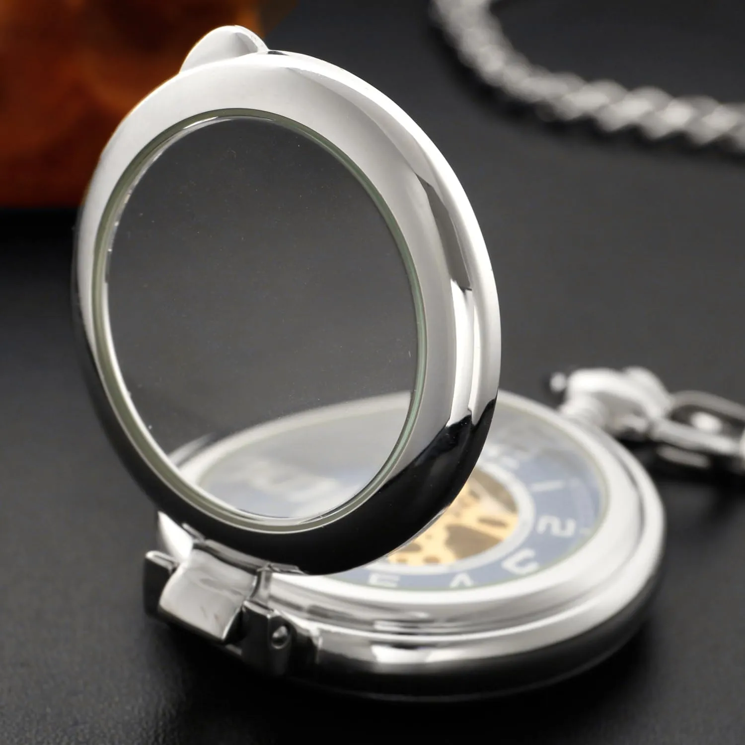 Pocket Watch for dissipate grumble Men Stainless Steel Single Open Men's Mechanical Pocket Watch, Roman Digital Dial Mechanical 