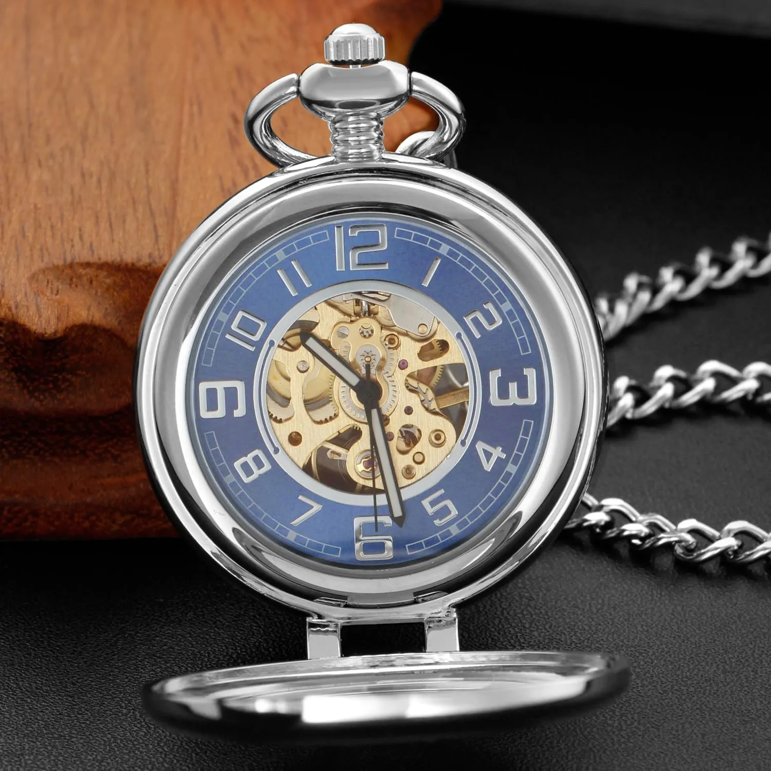 Pocket Watch for dissipate grumble Men Stainless Steel Single Open Men's Mechanical Pocket Watch, Roman Digital Dial Mechanical 