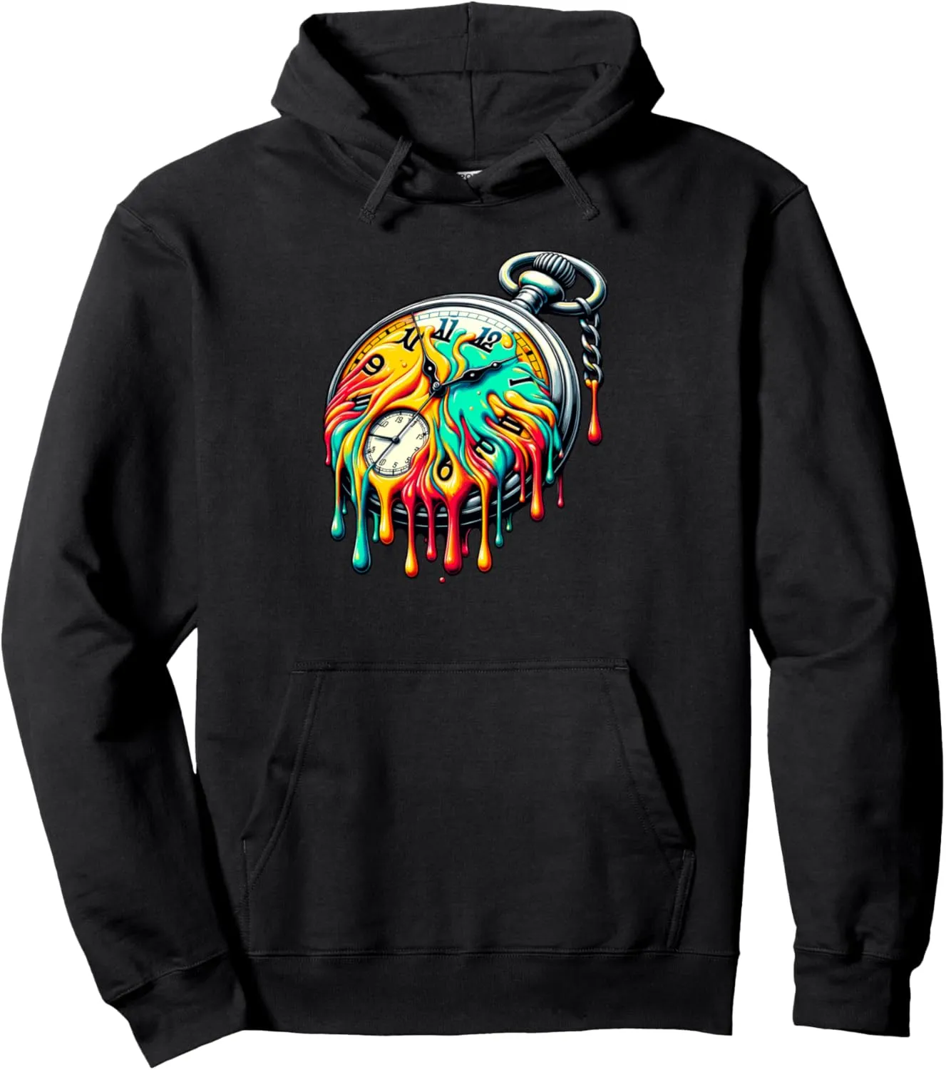Pocket Watch fume settle Chain Retro Pullover Hoodie Dripping Paint Vintage 