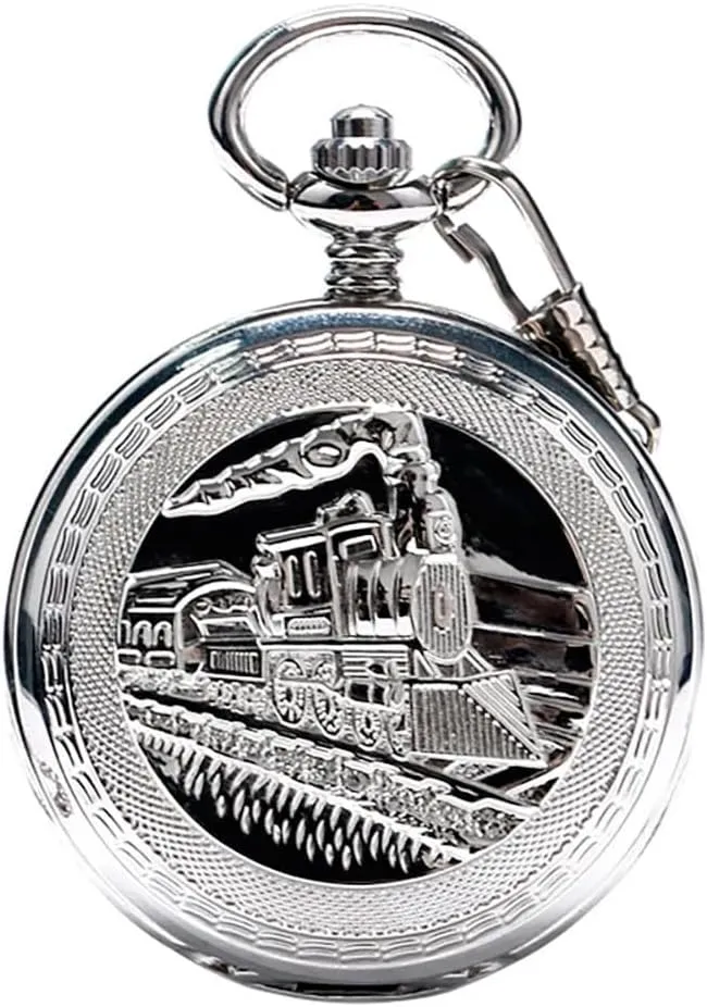 Pocket Watch Men ceremony firing propel microscope Double Hunter Design Bronze Pendant Chain Pocket Timepiece Antique Style Gift for Men Steam Train Mechanical 