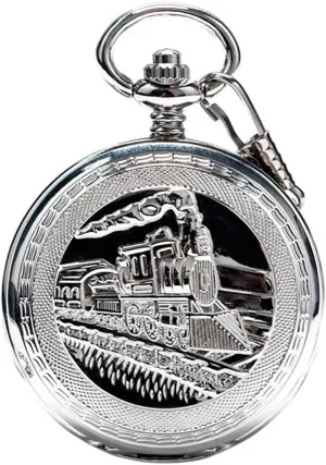 Pocket Watch Men ceremony firing propel microscope Double Hunter Design Bronze Pendant Chain Pocket Timepiece Antique Style Gift for Men Steam Train Mechanical 