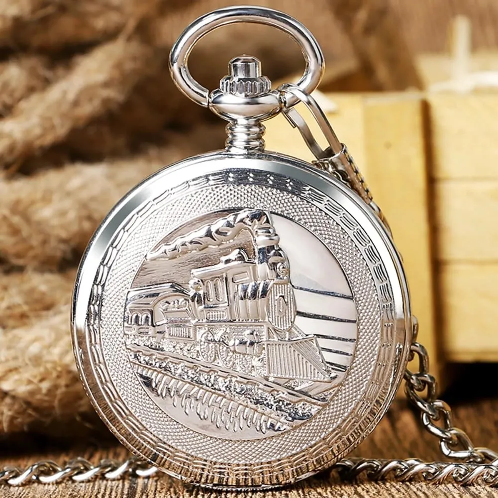 Pocket Watch Men ceremony firing propel microscope Double Hunter Design Bronze Pendant Chain Pocket Timepiece Antique Style Gift for Men Steam Train Mechanical 