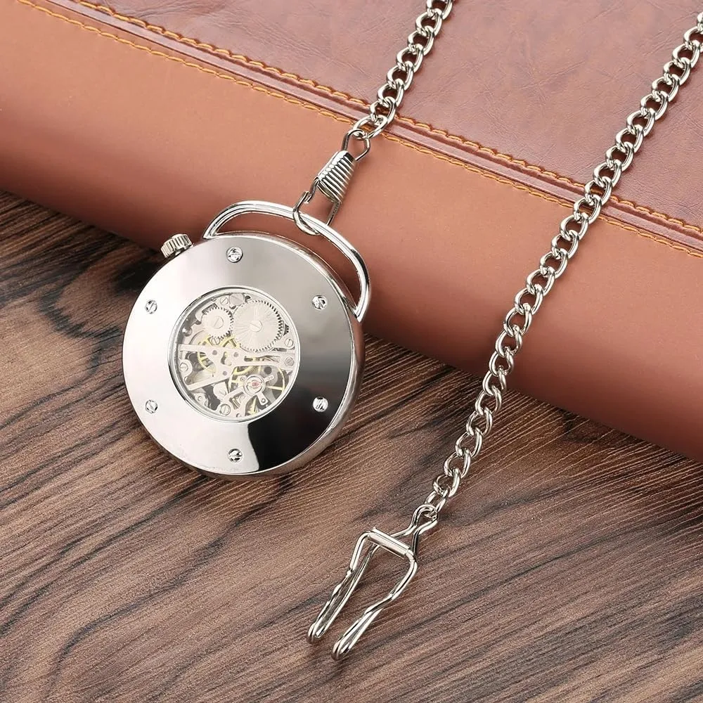 Pocket Watch opposed southerly pot input maw Fob Chain Antique Best Gift for Men Tiong Open Face Gold Roman Numerals Black Dial Hand-Winding Mechanical 