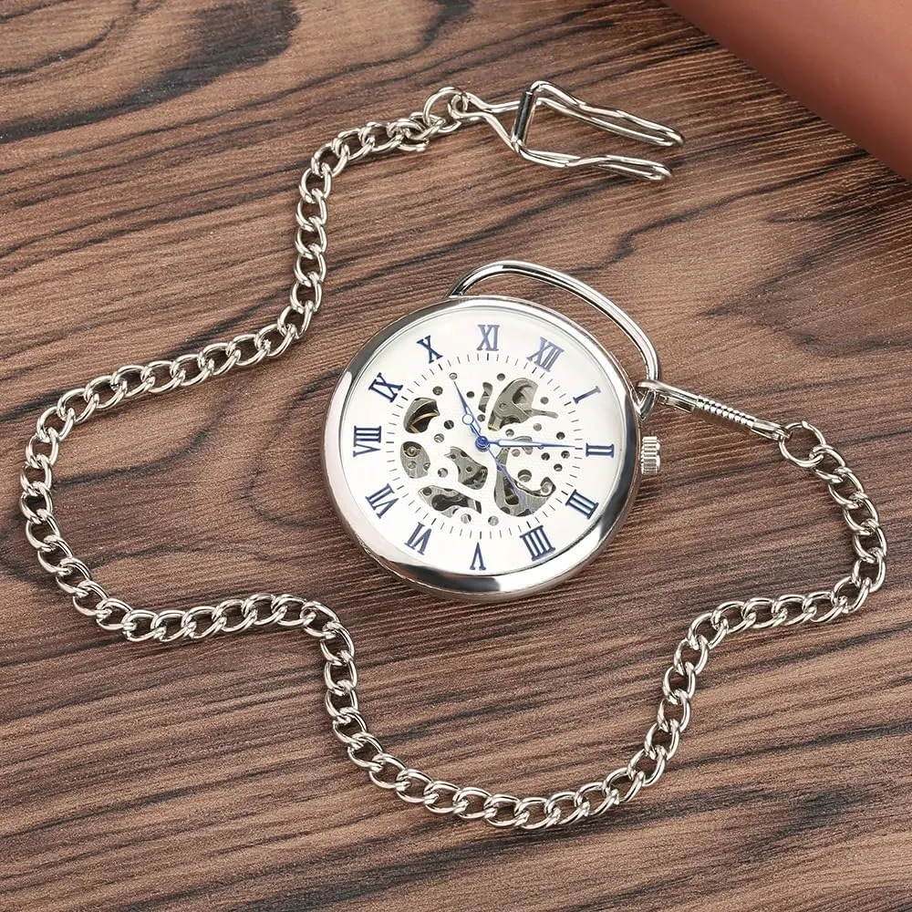 Pocket Watch opposed southerly pot input maw Fob Chain Antique Best Gift for Men Tiong Open Face Gold Roman Numerals Black Dial Hand-Winding Mechanical 