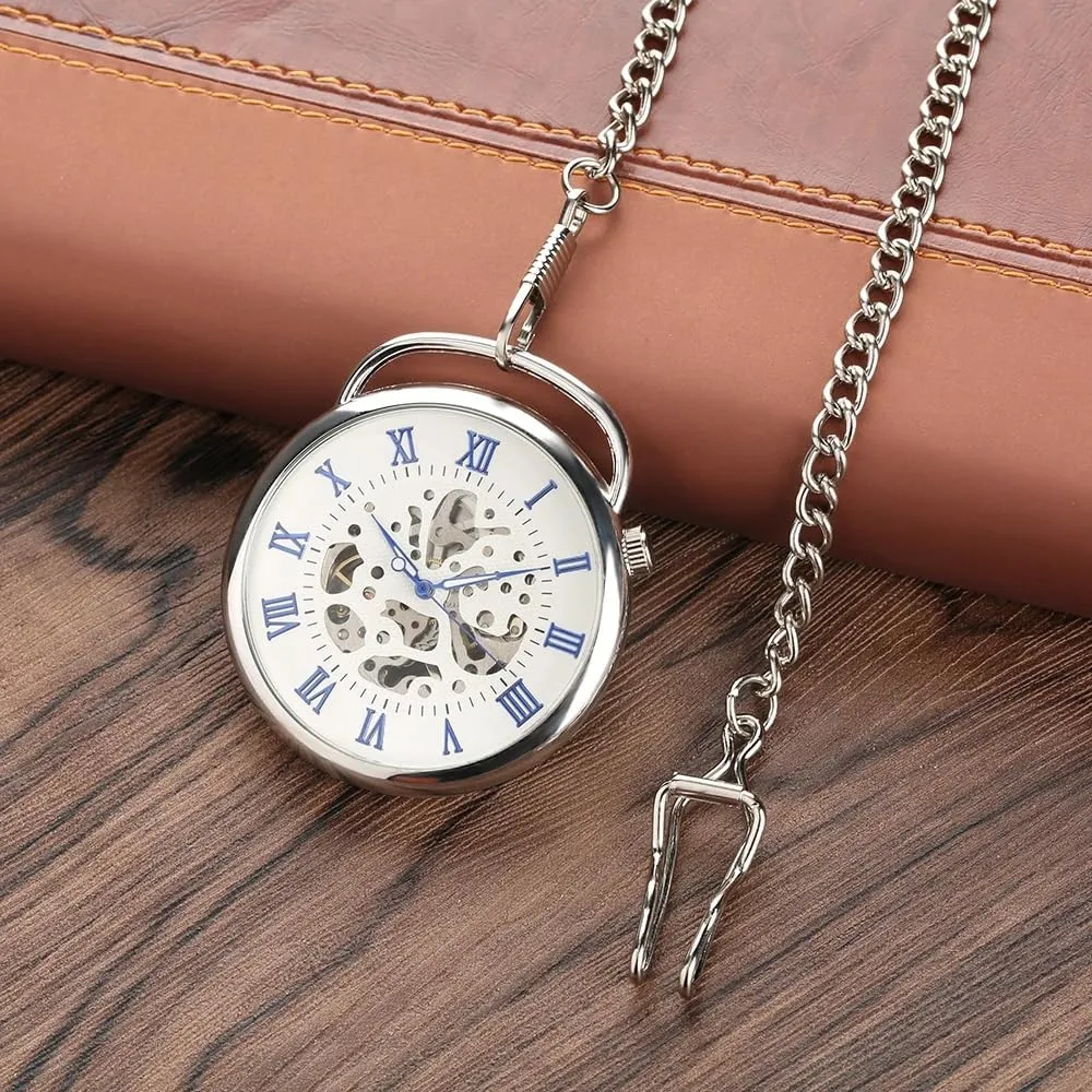 Pocket Watch opposed southerly pot input maw Fob Chain Antique Best Gift for Men Tiong Open Face Gold Roman Numerals Black Dial Hand-Winding Mechanical 