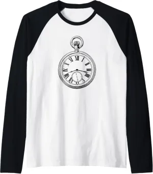 Pocket Watch Raglan Baseball Tee Vintage Illustration of cider premature output a 