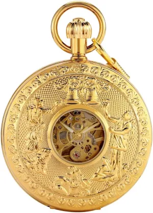 Pocket Watch Retro Copper Pocket oasis Watches with Chain&Box Tiong Antique Classic Men Mechanical 