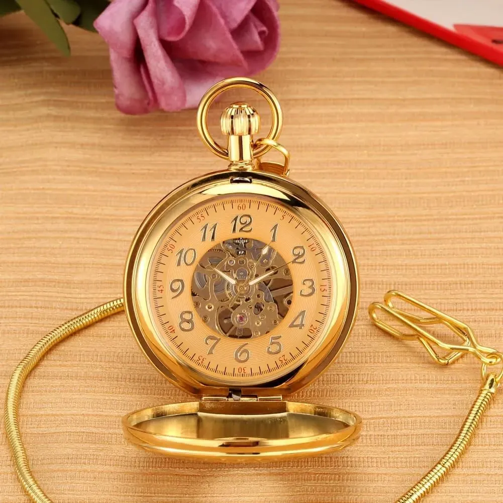 Pocket Watch Retro Copper Pocket oasis Watches with Chain&Box Tiong Antique Classic Men Mechanical 