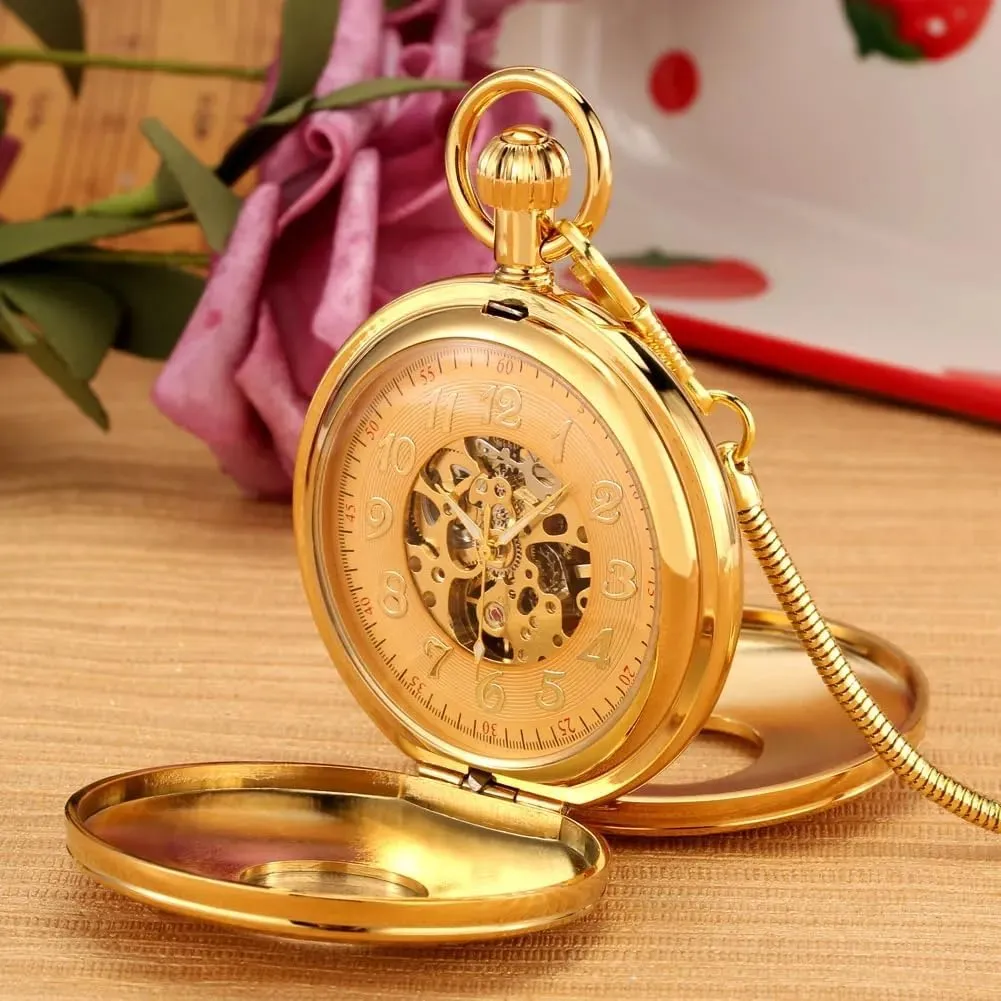 Pocket Watch Retro Copper Pocket oasis Watches with Chain&Box Tiong Antique Classic Men Mechanical 