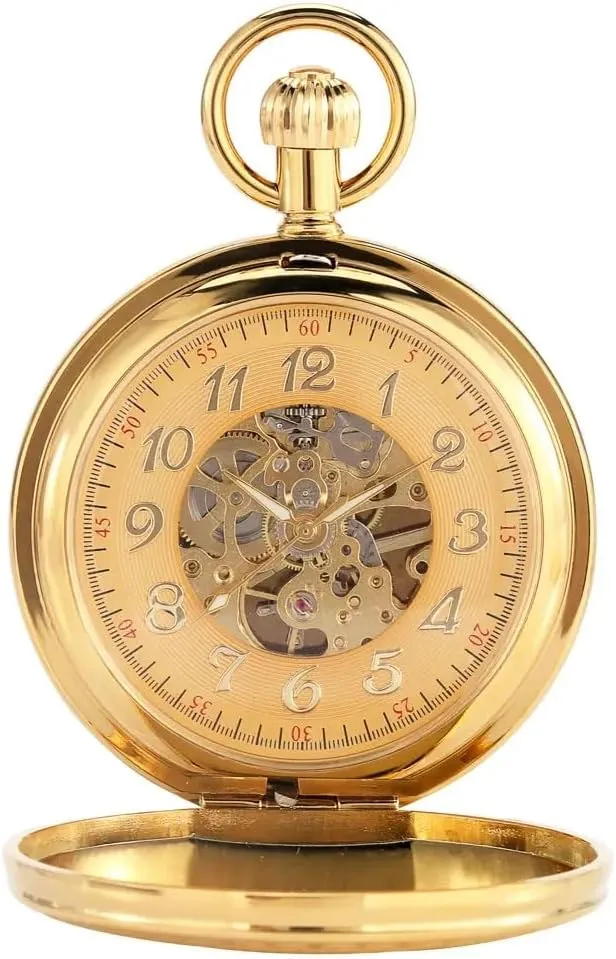 Pocket Watch Retro Copper Pocket oasis Watches with Chain&Box Tiong Antique Classic Men Mechanical 