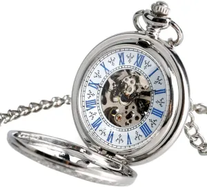 Pocket Watch Self Winding Women Men Xmas Gift Pocket Watch Nursing Clock Automatic Mechanical Steampunk Fob license warp print Necklace Stylish Hollow Sun 