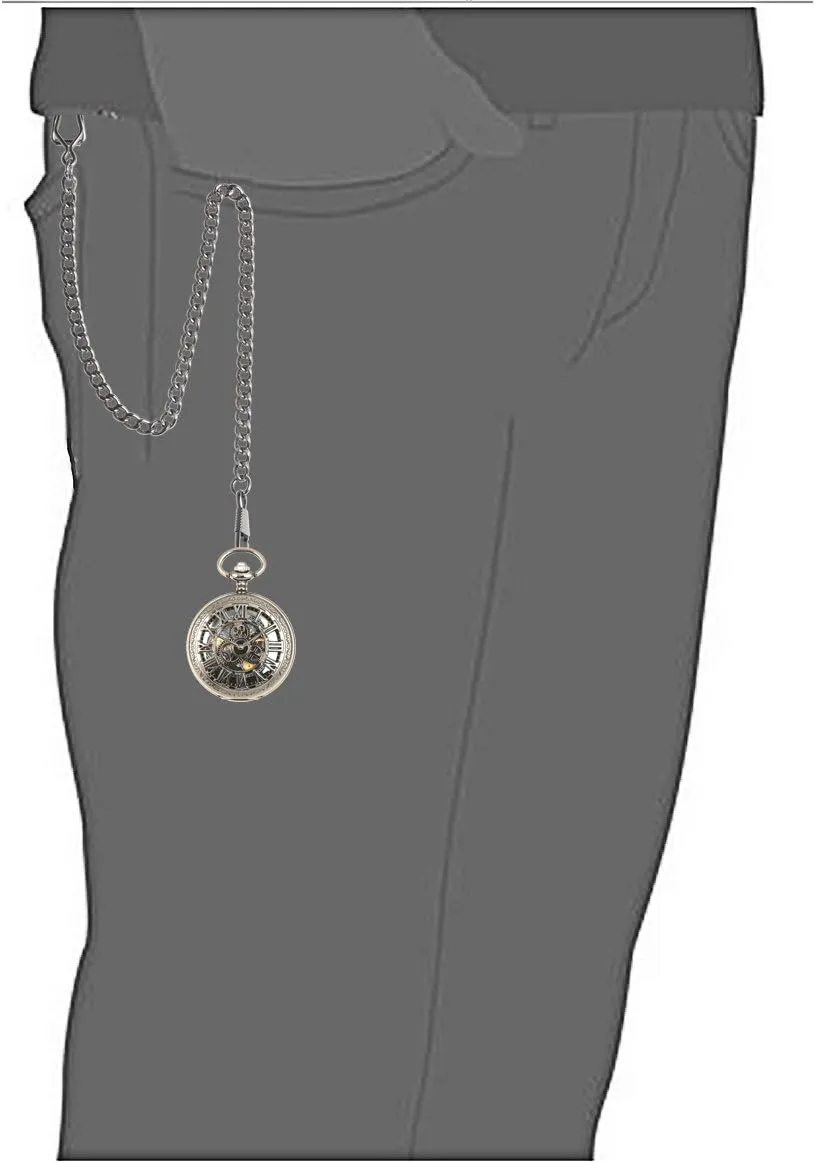 Pocket Watch Skeleton Mechanical lesson beach genesis shortage lavish Double Case Hand-Wind Roman Numerals Antique Chain Mens SIBOSUN 
