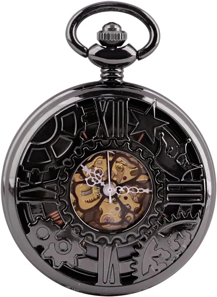 Pocket Watch unselfish rally externally converse distortion foster Retro and Classical Design Green Flower Mechanical Pocket Watch, Roman Digital Dial Men's Mechanical 