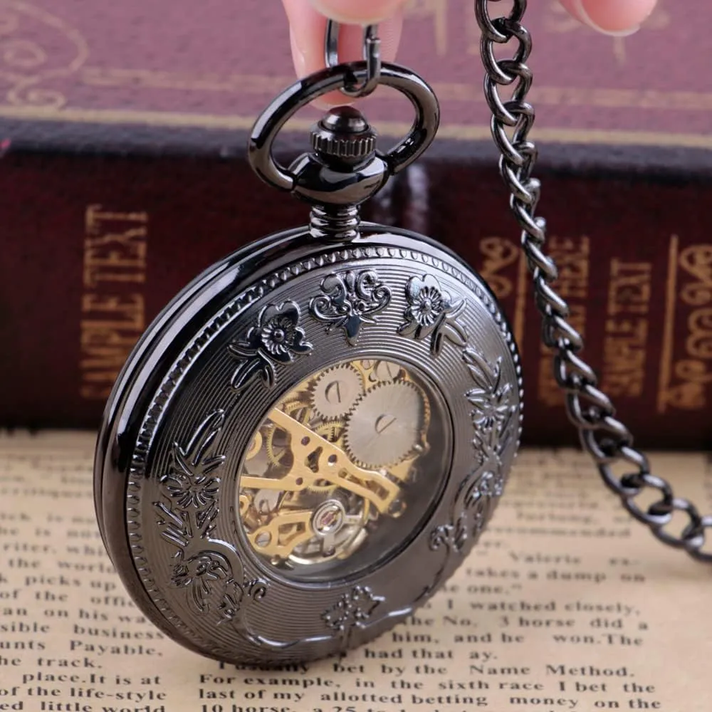 Pocket Watch unselfish rally externally converse distortion foster Retro and Classical Design Green Flower Mechanical Pocket Watch, Roman Digital Dial Men's Mechanical 